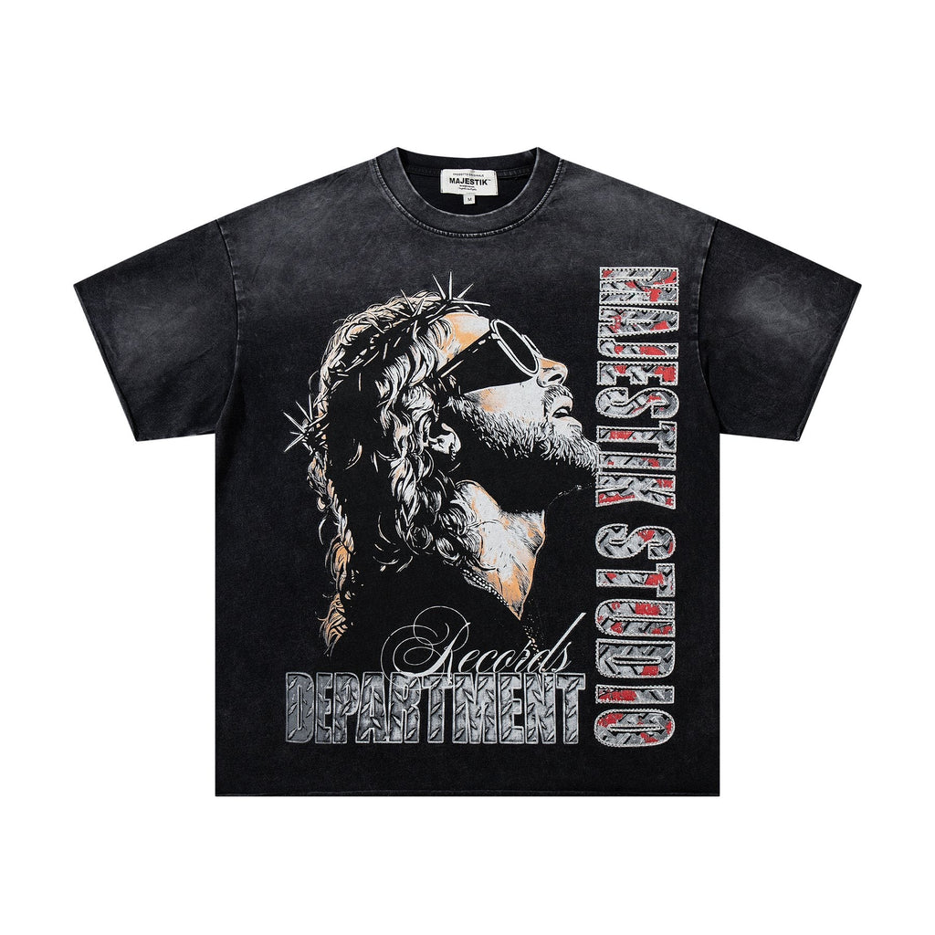 MAJESTIK Washed Black Graphic T-Shirt ¡ª front