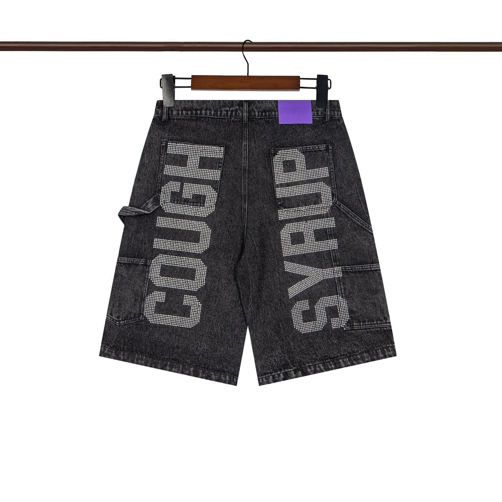 THAT'S A AWFUL LOT OF COUGH SYRUP Rhinestone Washed Denim Shorts ¡ª back